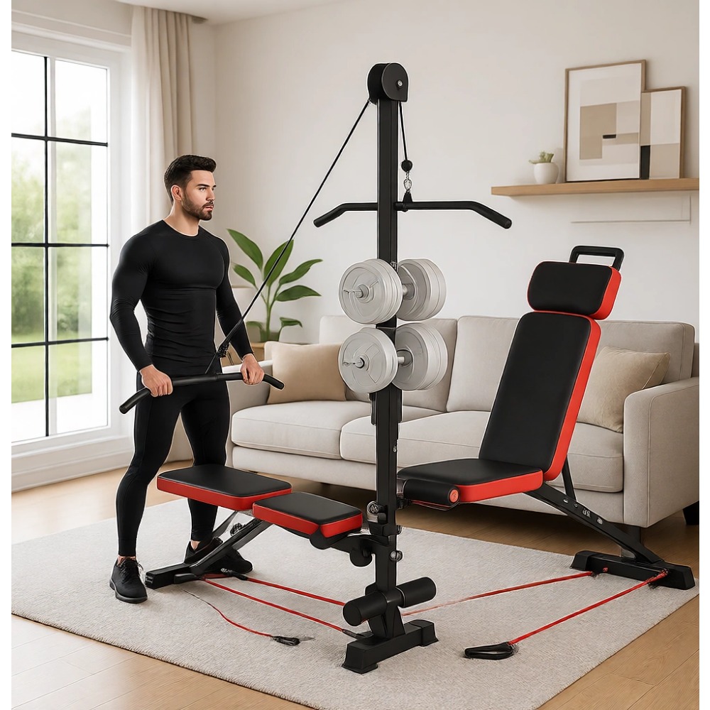 Adjustable Weight Bench - Multi-Functional Weight Bench with Pulley System